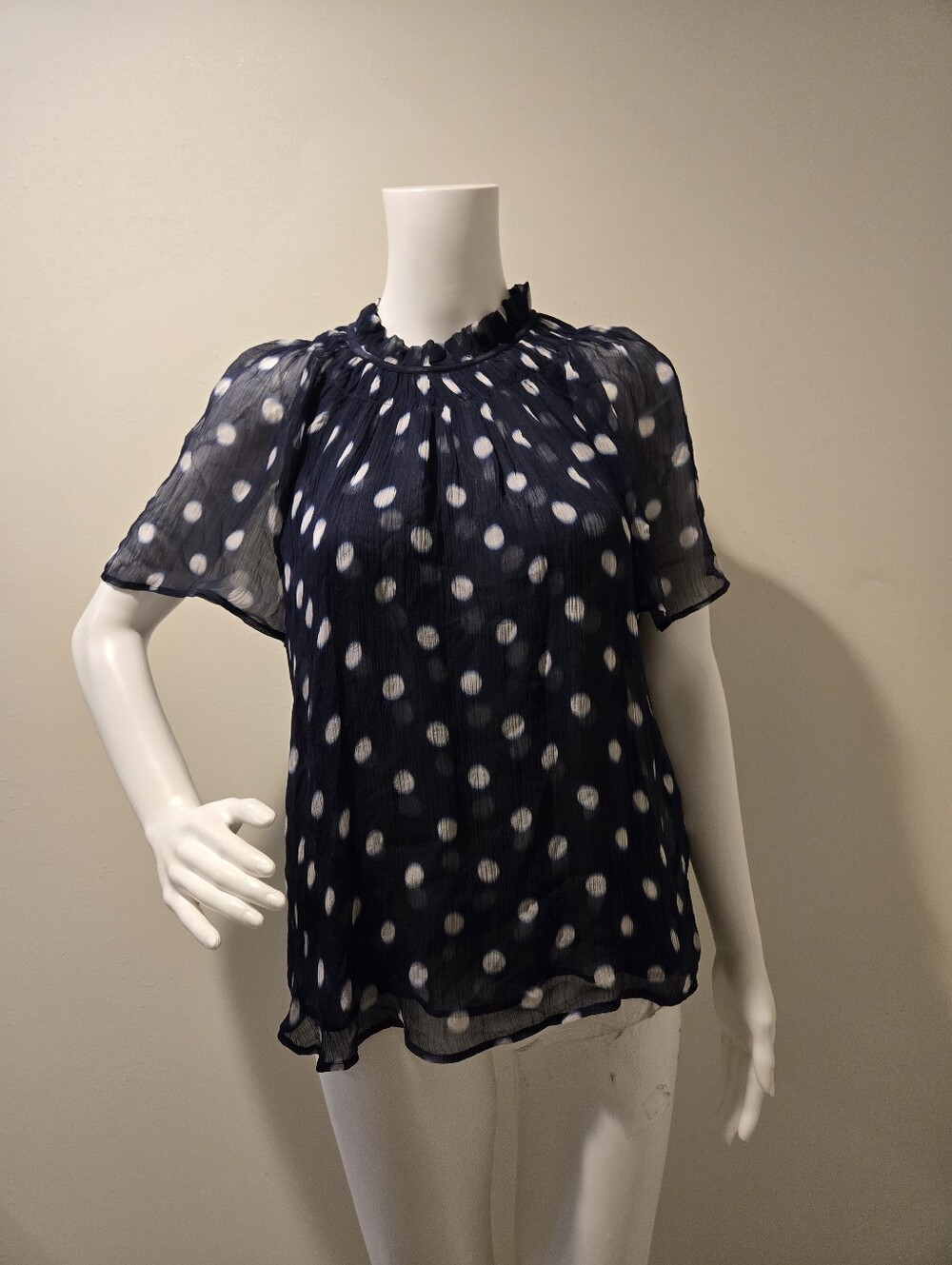J Crew Blue White Polka Dot Short Sleeved Blouse XXS